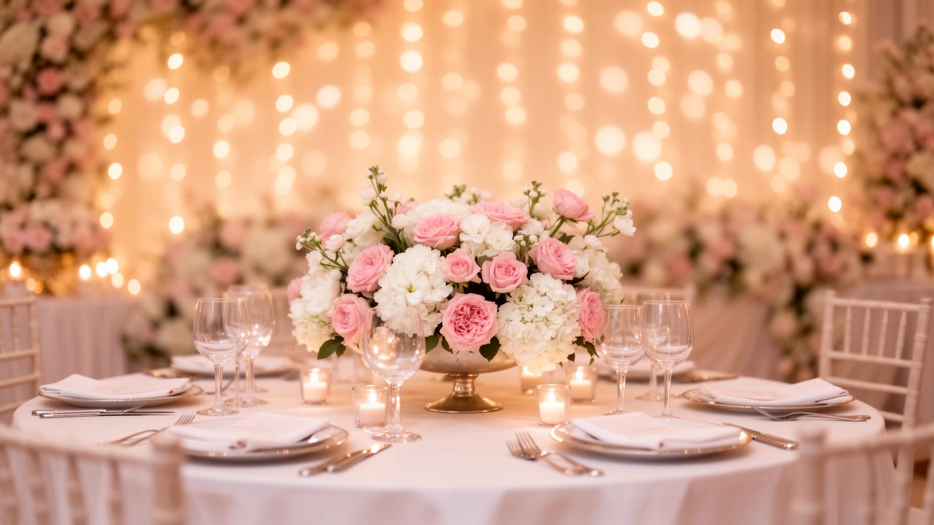 Blush and cream tablescape set for a private dinner